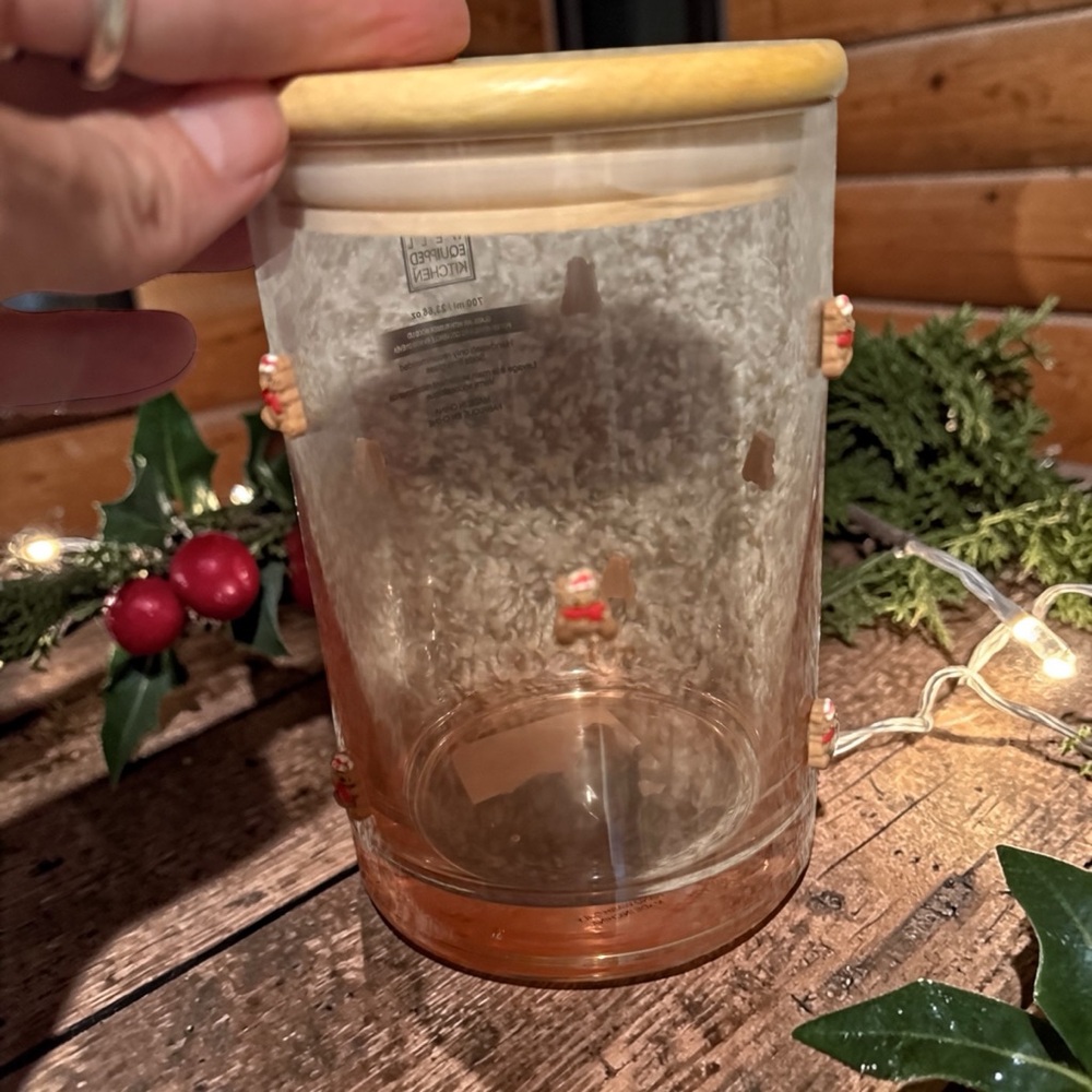Glass Canister with bamboo Lid and Teddy Bear Accents